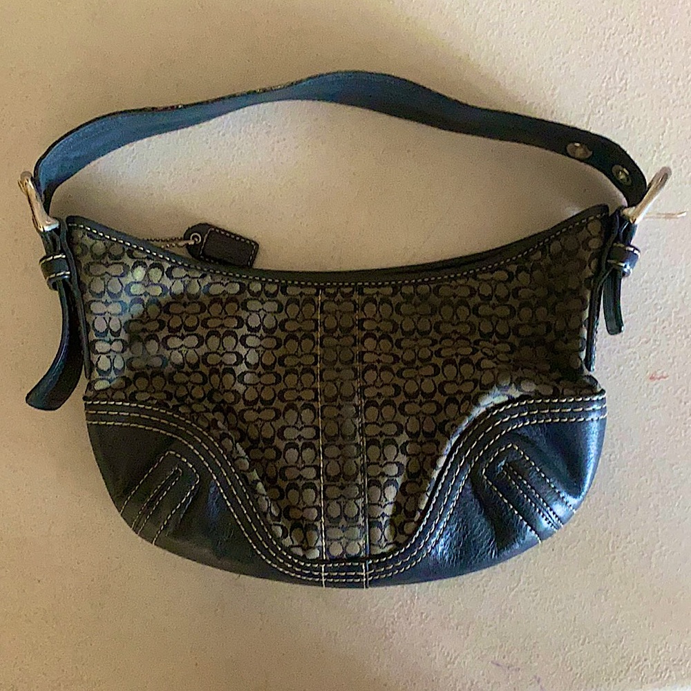 Coach Black Canvas Leather Trim Handbag